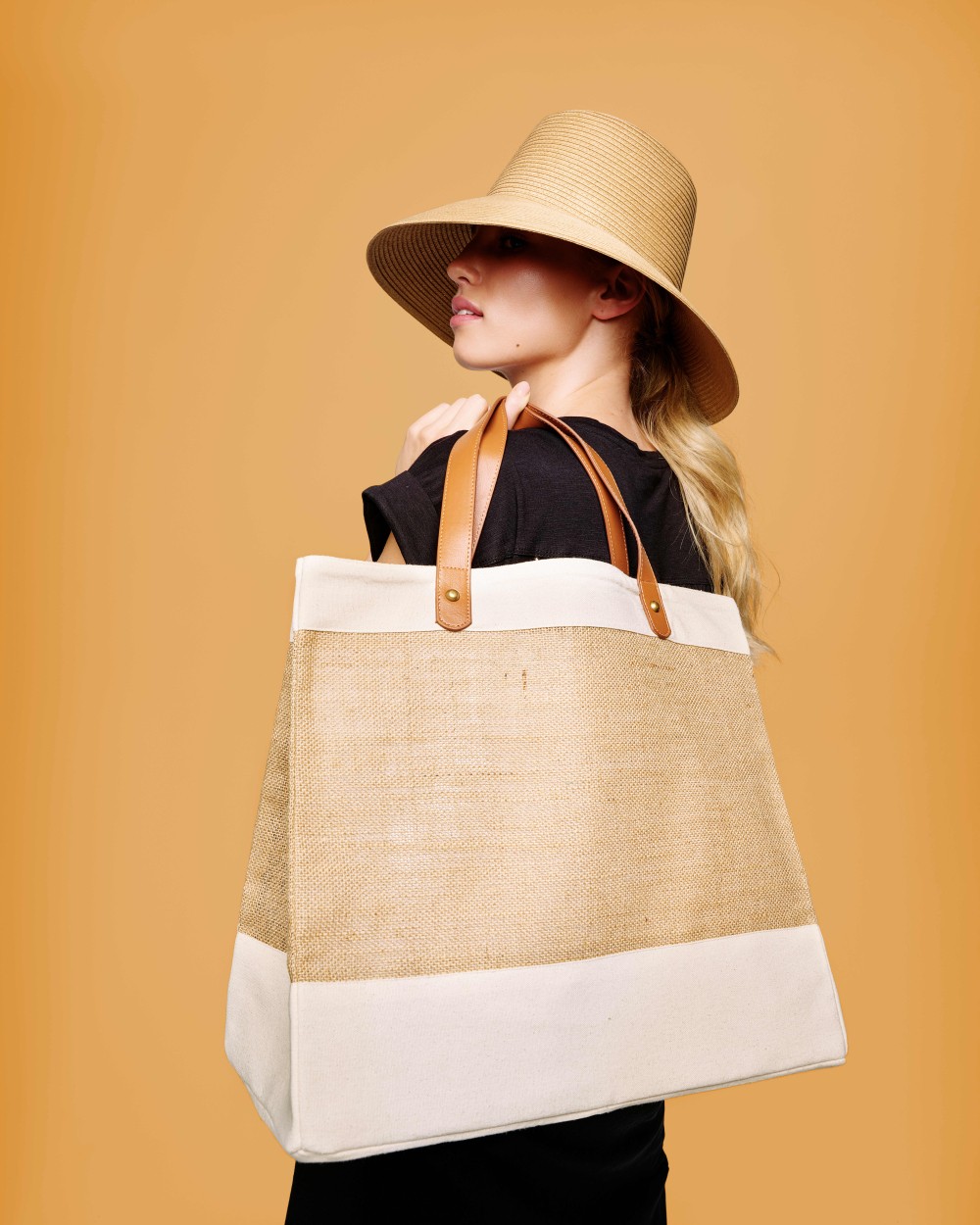 NUTSHELL Adley jute with faux leather tote Taschen personalisierbar