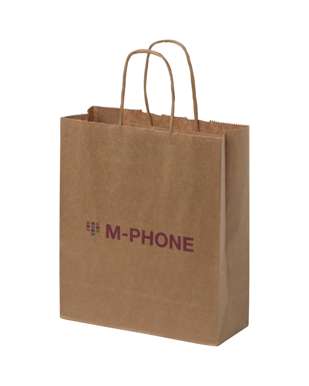 4DO Kraftpapiertasche 80 g/m² mit gedrehten Griffen – 18 × 8 × 21 cm Taschen personalisierbar