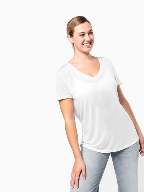 T-Shirts à personnaliser KARIBAN T-shirt Lyocell TENCEL™ col V manches courtes femme 