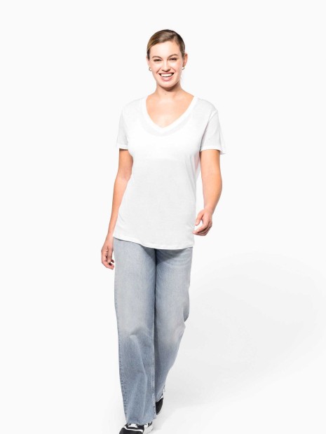 T-Shirts à personnaliser KARIBAN T-shirt Lyocell TENCEL™ col V manches courtes femme 