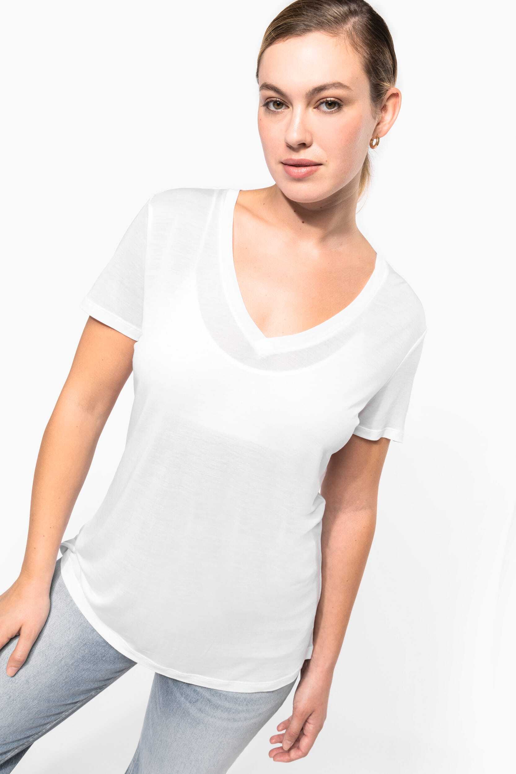T-Shirts personnalisable KARIBAN T-shirt Lyocell TENCEL™ col V manches courtes femme
