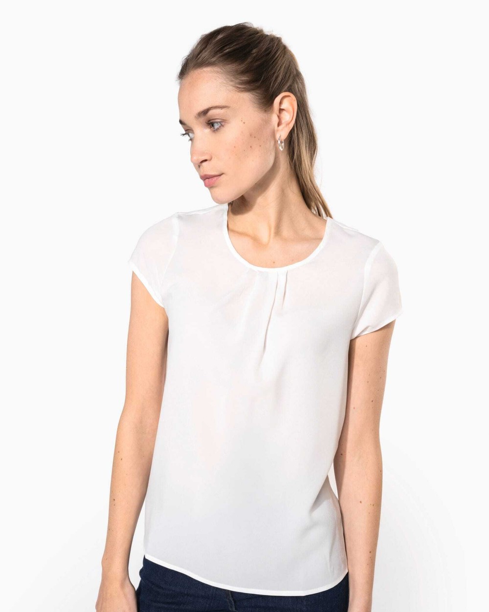 T-shirts KARIBAN Damesblouse in crêpe met korte mouwen voor bedrukking &amp; borduring