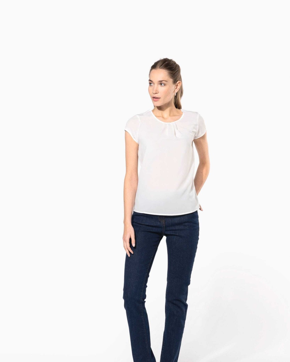 T-shirts KARIBAN Damesblouse in crêpe met korte mouwen voor bedrukking &amp; borduring