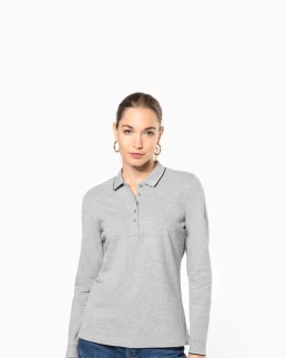 Polo maille piquée manches longues femme