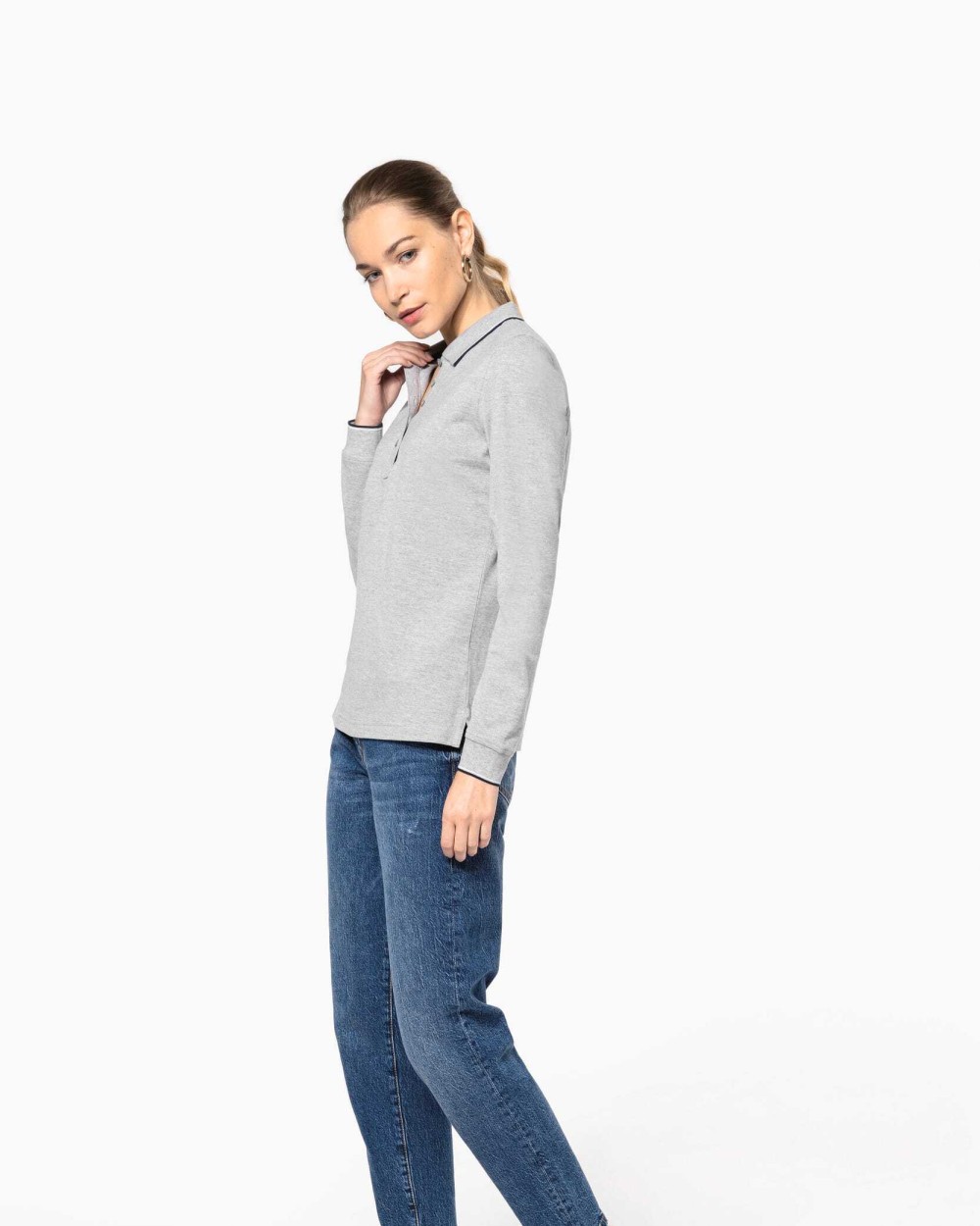 KARIBAN Langarm-Polohemd aus Piqué für Damen Poloshirts personalisierbar