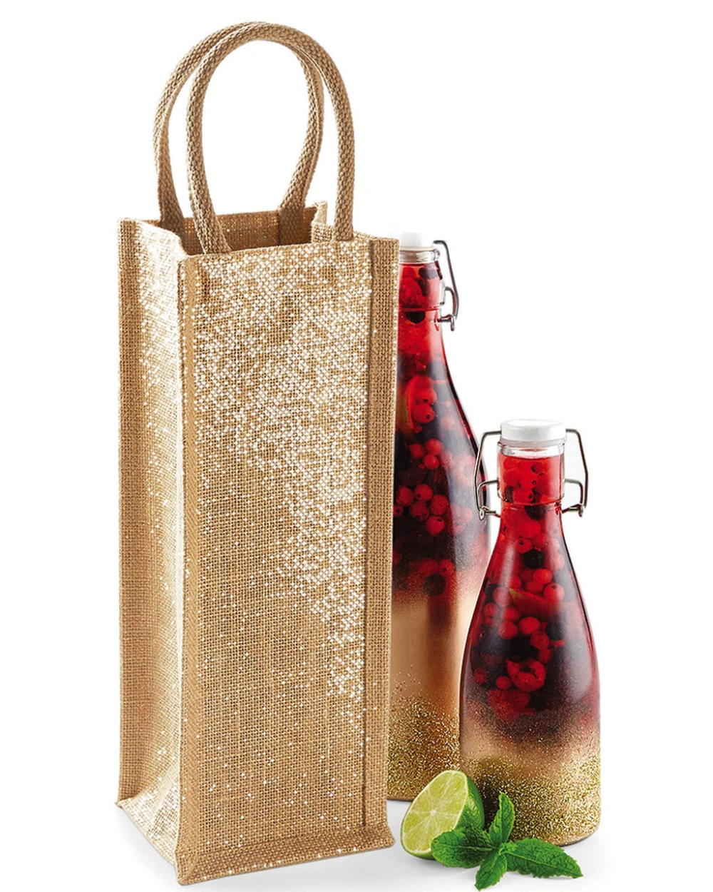 Tassen & Zakken WESTFORDMILL SHIMMER JUTE BOTTLE BAG voor bedrukking &amp; borduring