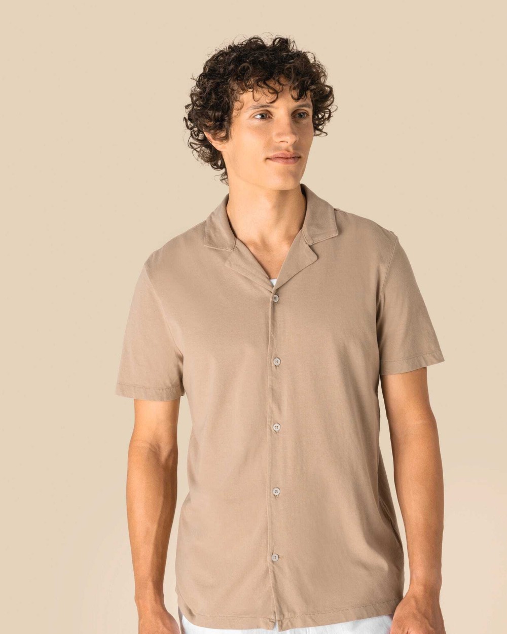 Chemises personnalisable SPASSO Chemise écoresponsable à col bowling délavée en jersey manches courtes homme