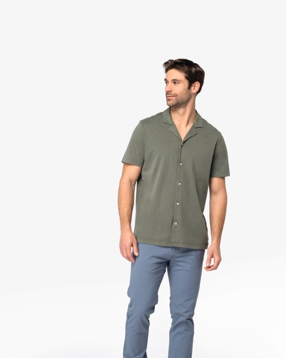 Chemises personnalisable SPASSO Chemise écoresponsable à col bowling délavée en jersey manches courtes homme