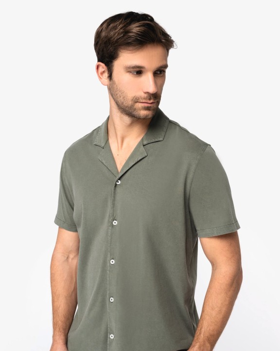 Chemises personnalisable SPASSO Chemise écoresponsable à col bowling délavée en jersey manches courtes homme