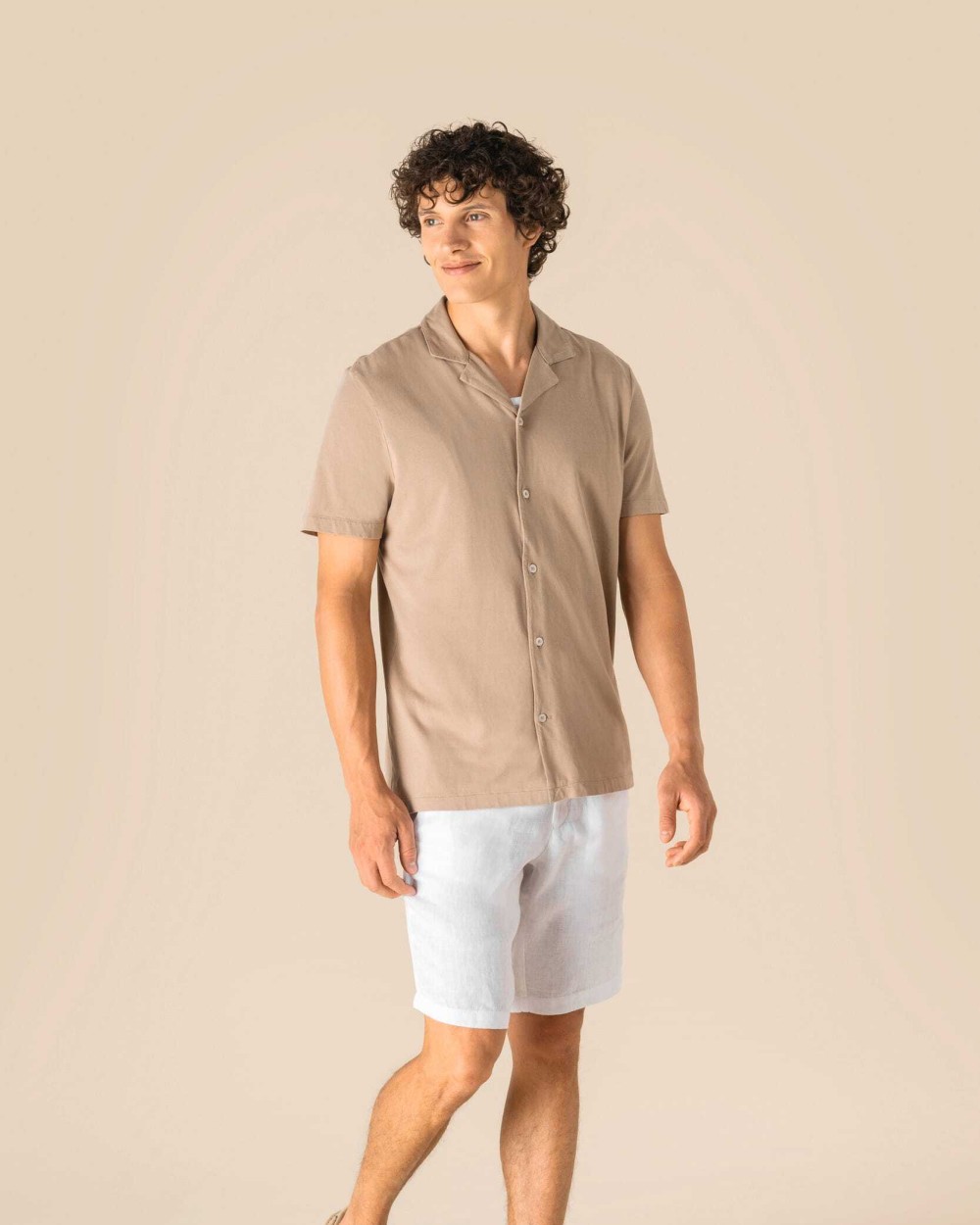 Chemises personnalisable SPASSO Chemise écoresponsable à col bowling délavée en jersey manches courtes homme