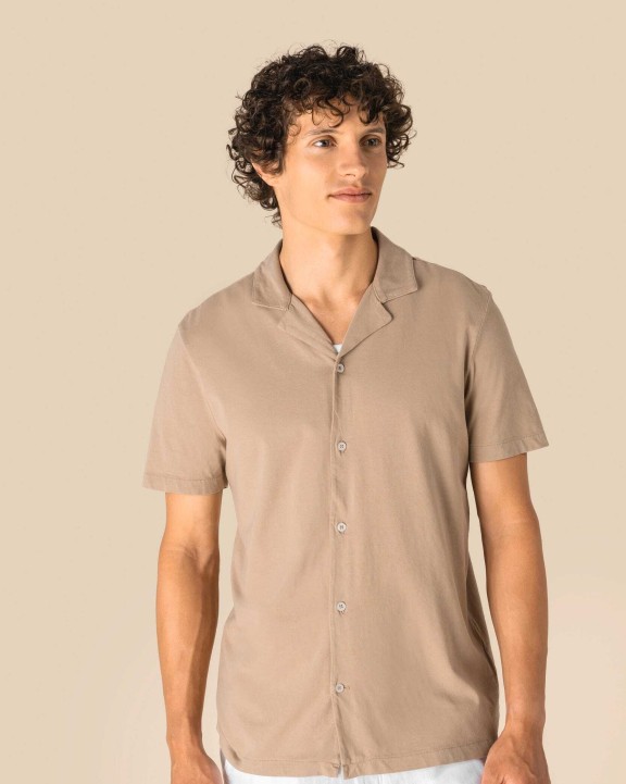 Chemises personnalisable SPASSO Chemise écoresponsable à col bowling délavée en jersey manches courtes homme