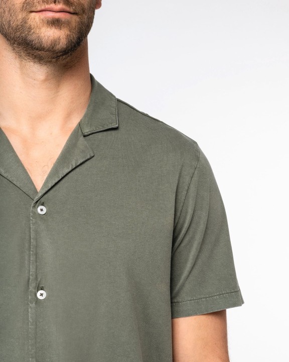 Chemises personnalisable SPASSO Chemise écoresponsable à col bowling délavée en jersey manches courtes homme