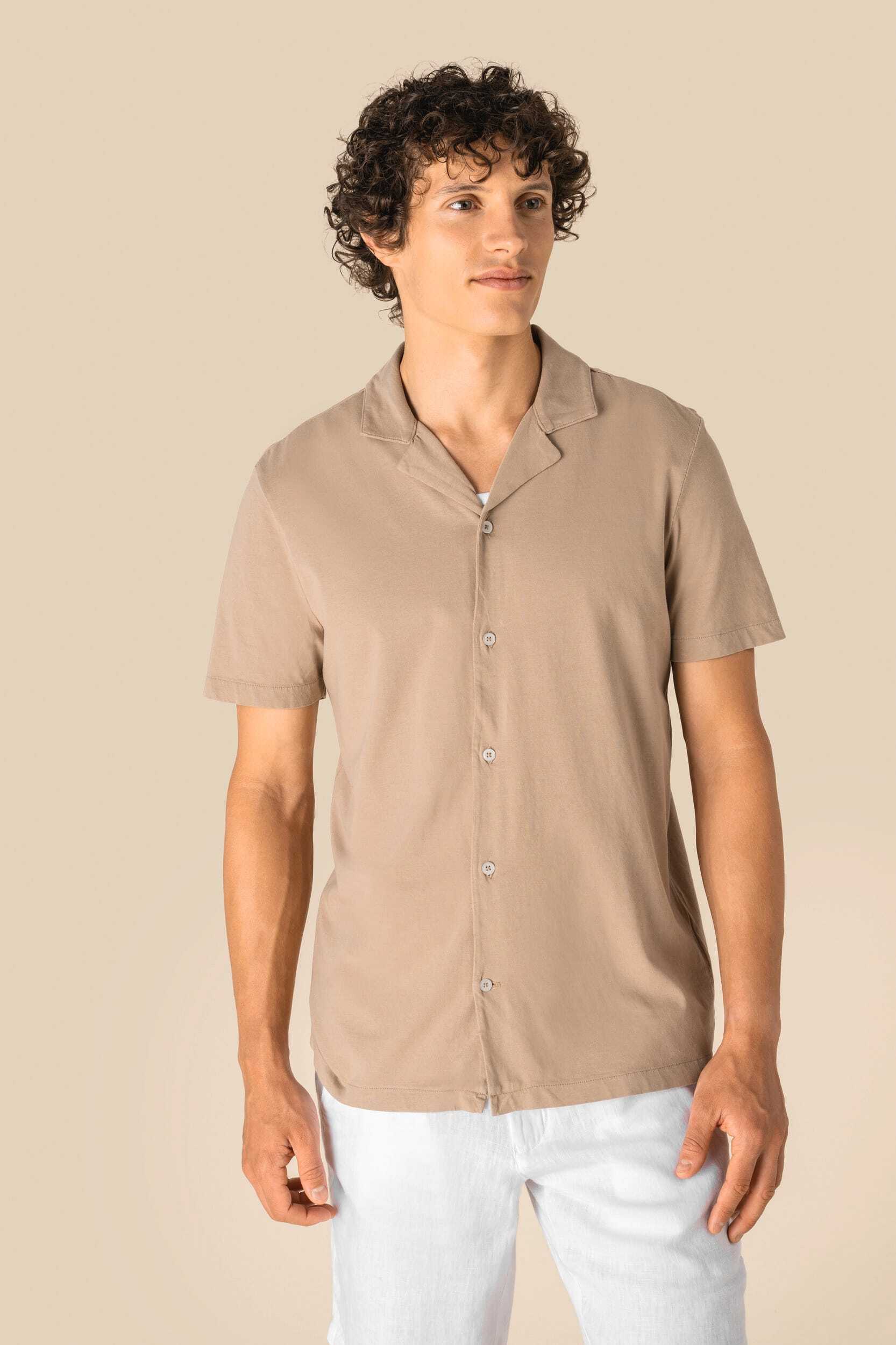 Chemises personnalisable SPASSO Chemise écoresponsable à col bowling délavée en jersey manches courtes homme