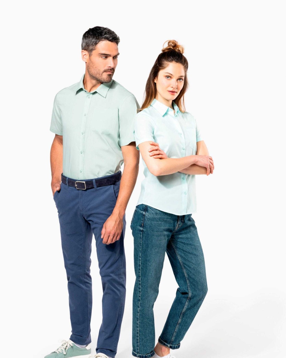 KARIBAN Popeline-Kurzarmhemd Baumwollpolyester pflegeleicht für Damen Hemden personalisierbar