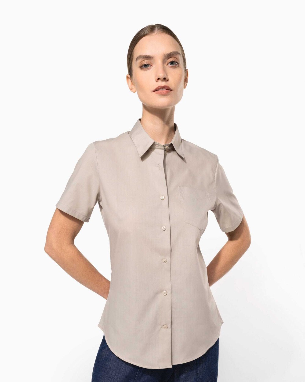 KARIBAN Popeline-Kurzarmhemd Baumwollpolyester pflegeleicht für Damen Hemden personalisierbar