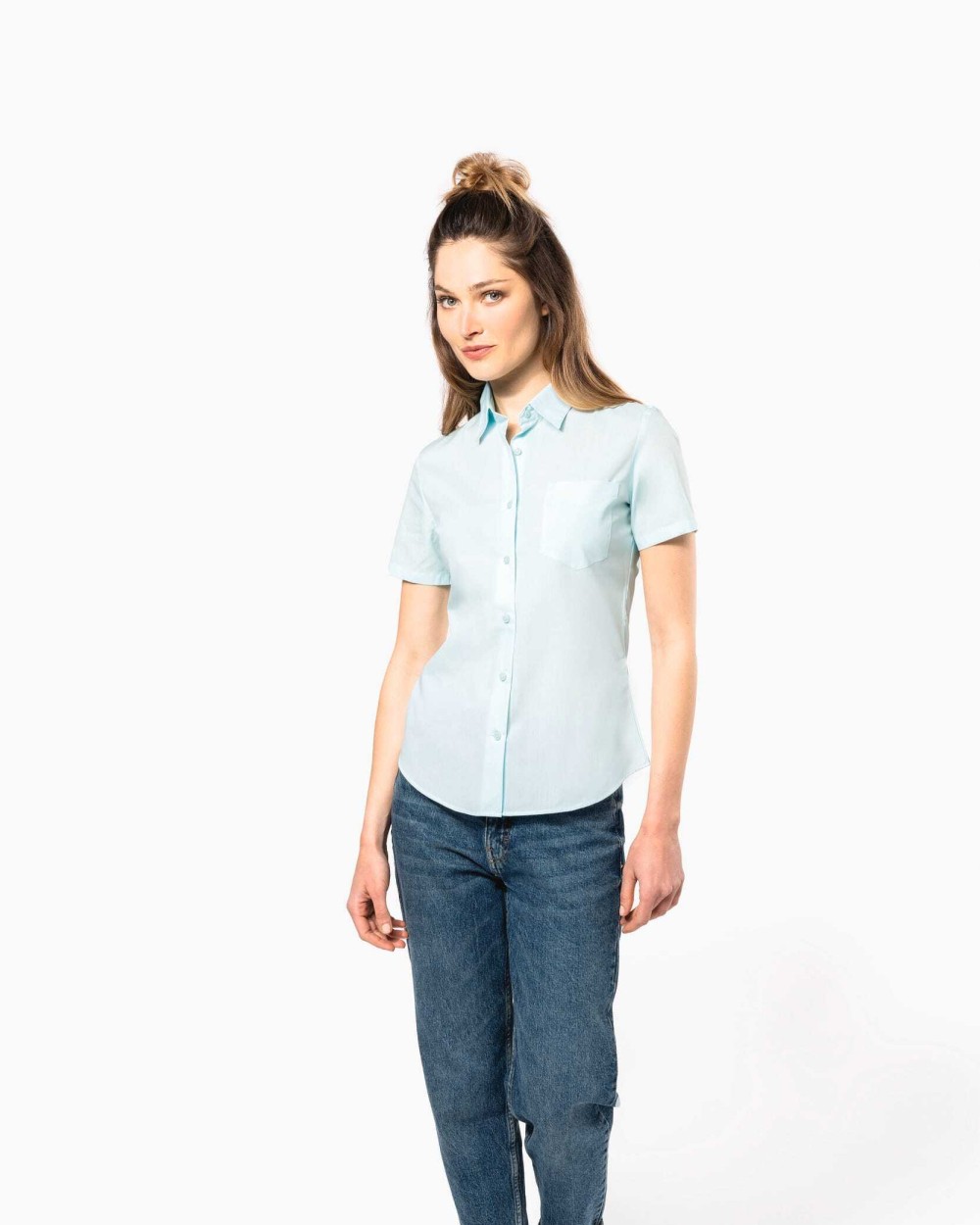 KARIBAN Popeline-Kurzarmhemd Baumwollpolyester pflegeleicht für Damen Hemden personalisierbar