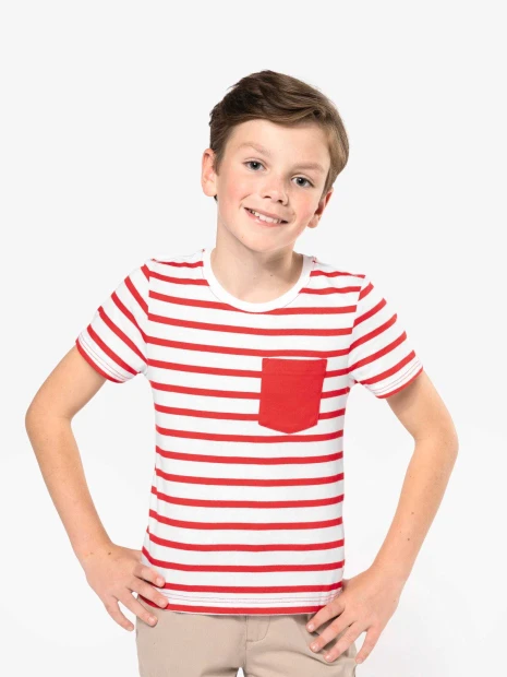 T-Shirts à personnaliser KARIBAN T-shirt rayé marin avec poche manches courtes enfant 