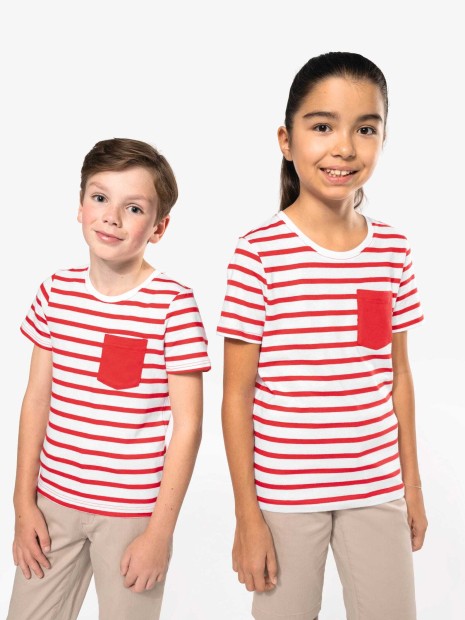 T-Shirts à personnaliser KARIBAN T-shirt rayé marin avec poche manches courtes enfant 