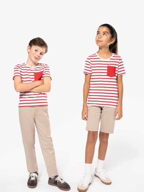 T-Shirts à personnaliser KARIBAN T-shirt rayé marin avec poche manches courtes enfant 