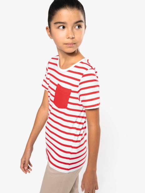 T-Shirts à personnaliser KARIBAN T-shirt rayé marin avec poche manches courtes enfant 