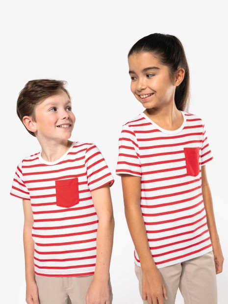 T-Shirts à personnaliser KARIBAN T-shirt rayé marin avec poche manches courtes enfant 