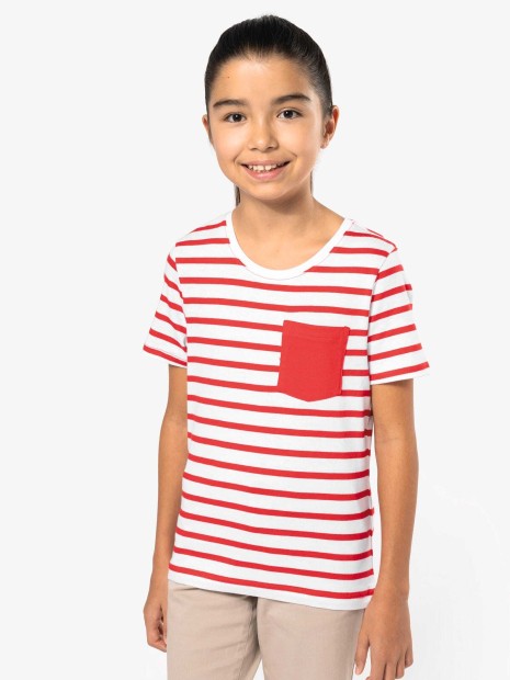 T-Shirts à personnaliser KARIBAN T-shirt rayé marin avec poche manches courtes enfant 