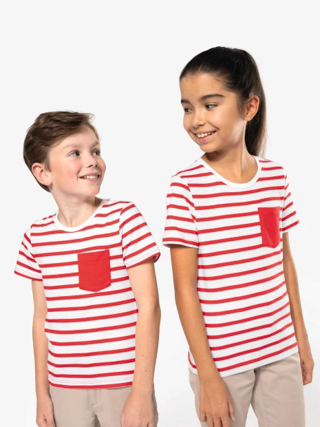 T-Shirts à personnaliser KARIBAN T-shirt rayé marin avec poche manches courtes enfant 