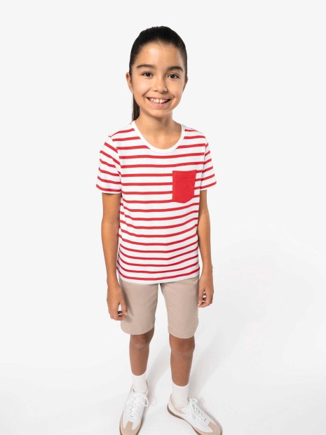 T-Shirts à personnaliser KARIBAN T-shirt rayé marin avec poche manches courtes enfant 