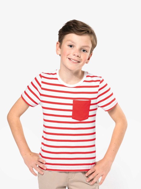T-Shirts à personnaliser KARIBAN T-shirt rayé marin avec poche manches courtes enfant 