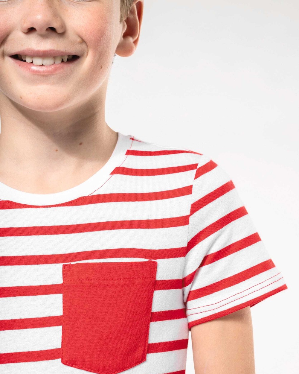 T-shirts KARIBAN Gestreept T-shirt met borstzakje kids voor bedrukking &amp; borduring