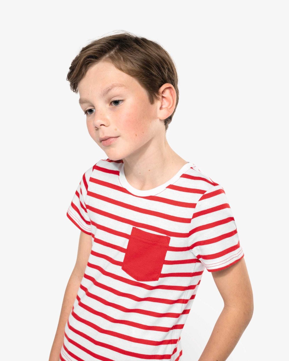 T-Shirts personnalisable KARIBAN T-shirt rayé marin avec poche manches courtes enfant