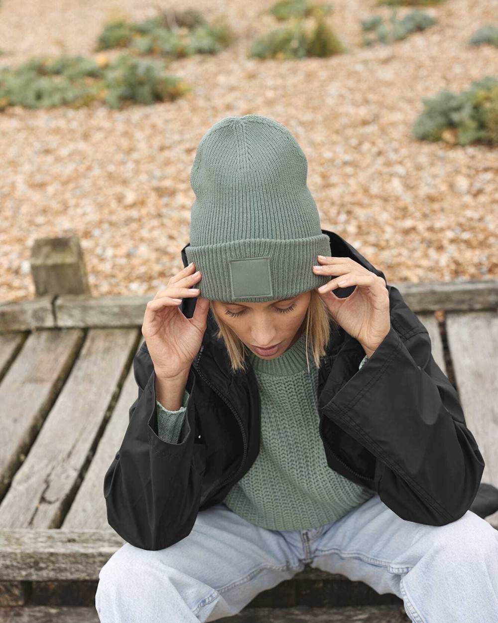 Casquettes personnalisable BEECHFIELD Bonnet à large revers avec patch ton sur ton