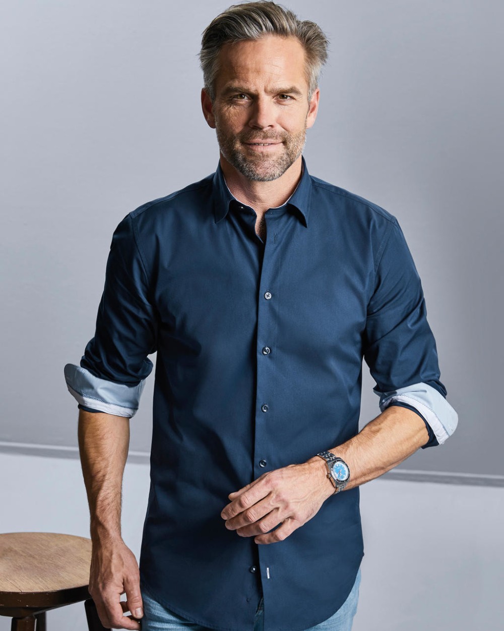Hemden RUSSELL Men's LS Tailored Contrast Ultimate Stretch Shirt voor bedrukking &amp; borduring