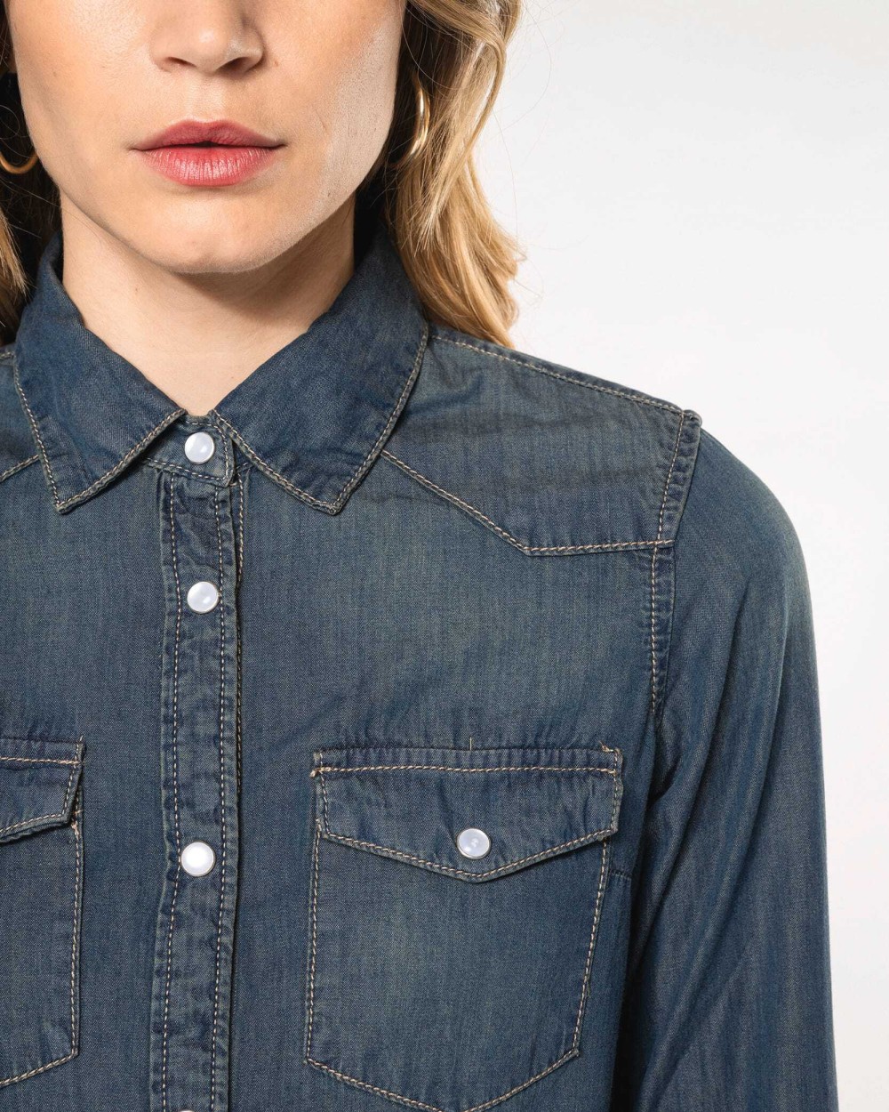 KARIBAN Damen denim-hemd langarm Hemden personalisierbar