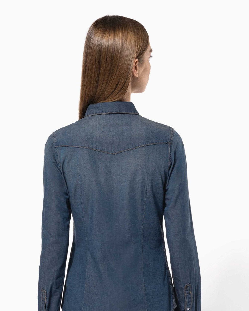 Hemden KARIBAN Dames denim blouse lange mouwen voor bedrukking &amp; borduring