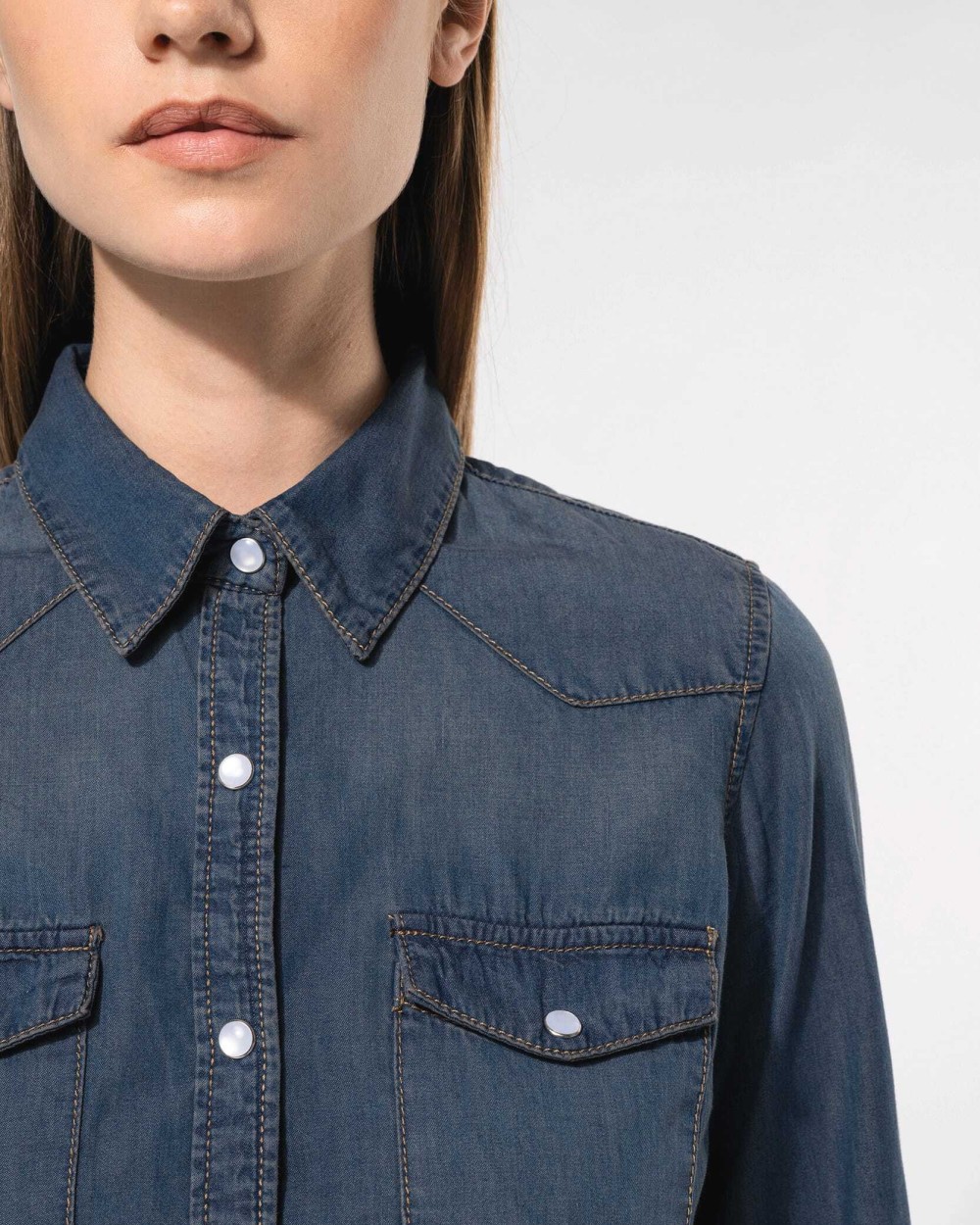KARIBAN Damen denim-hemd langarm Hemden personalisierbar