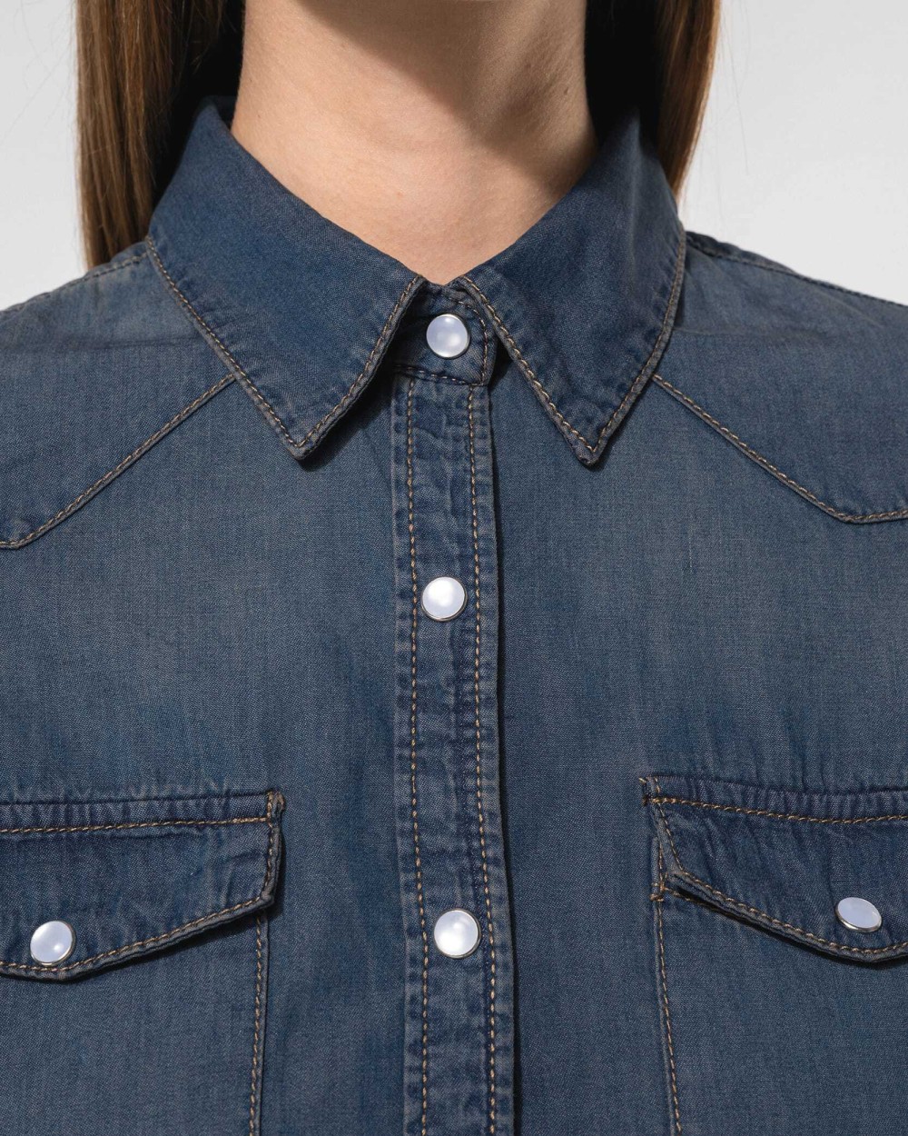 Hemden KARIBAN Dames denim blouse lange mouwen voor bedrukking &amp; borduring