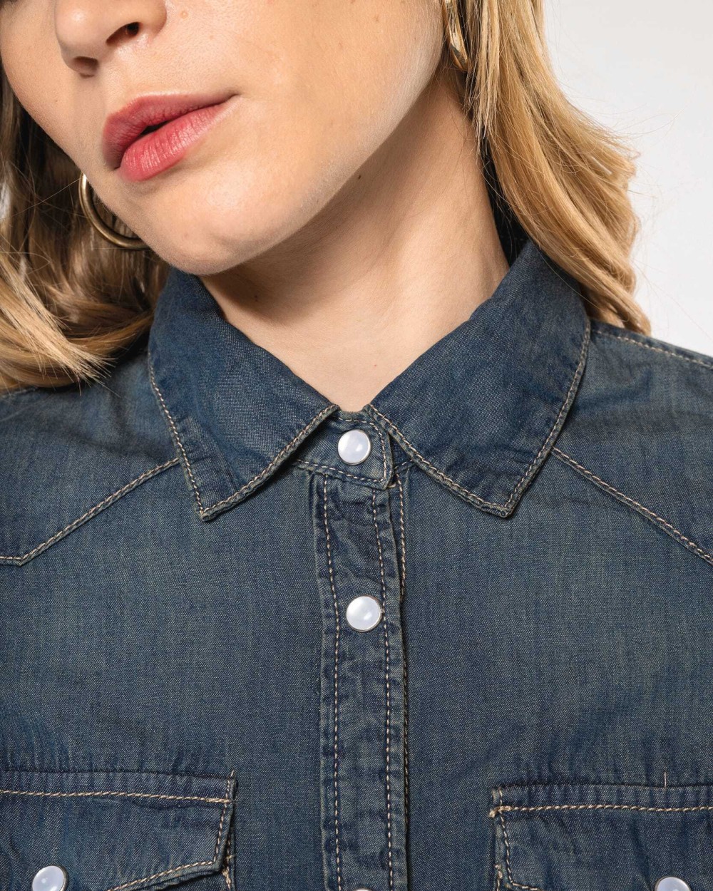 Hemden KARIBAN Dames denim blouse lange mouwen voor bedrukking &amp; borduring