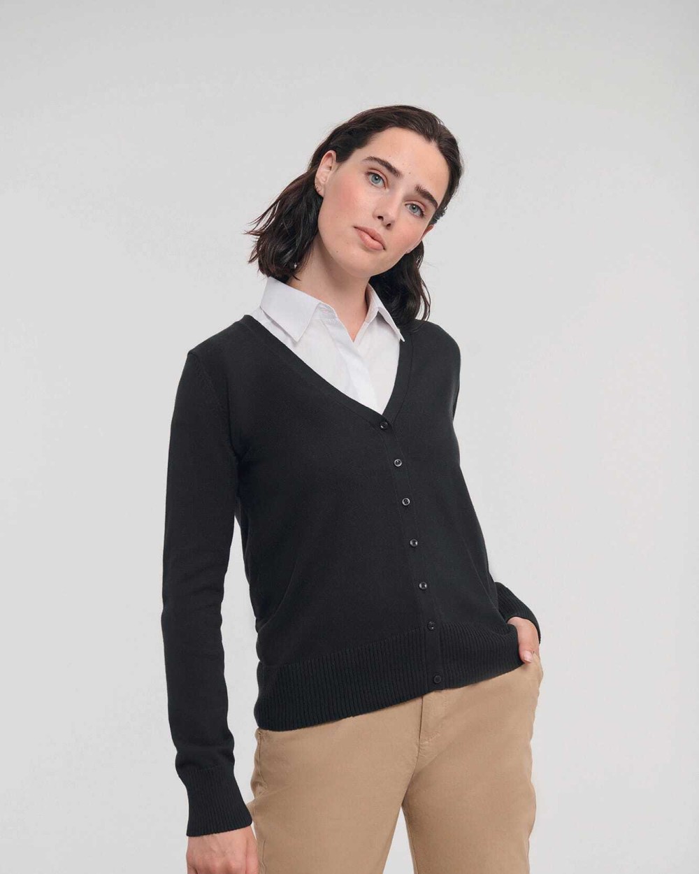 Truien RUSSELL Ladies' gebreid vest met V-hals voor bedrukking &amp; borduring