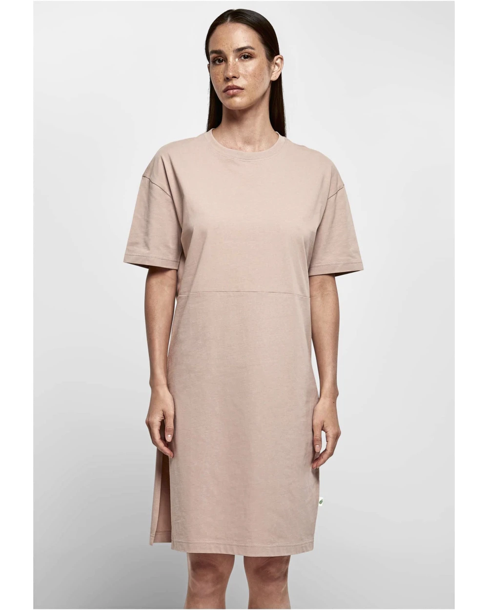 Jurken BUILD YOUR BRAND Ladies´ Organic Oversized Slit Tee Dress voor bedrukking &amp; borduring