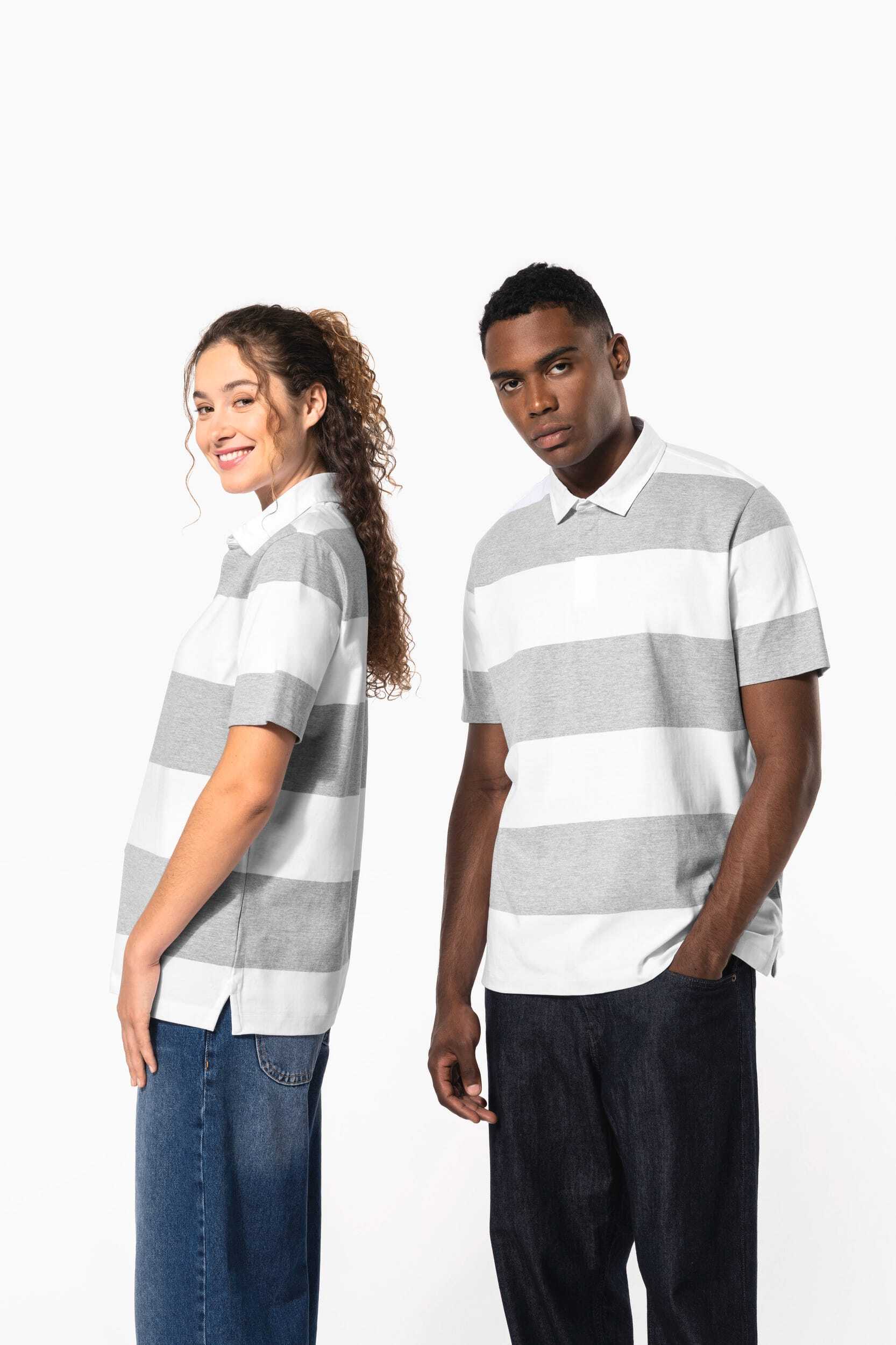 KARIBAN Gestreiftes Polohemd mit kurzen Ärmeln, Unisex Poloshirts personalisierbar