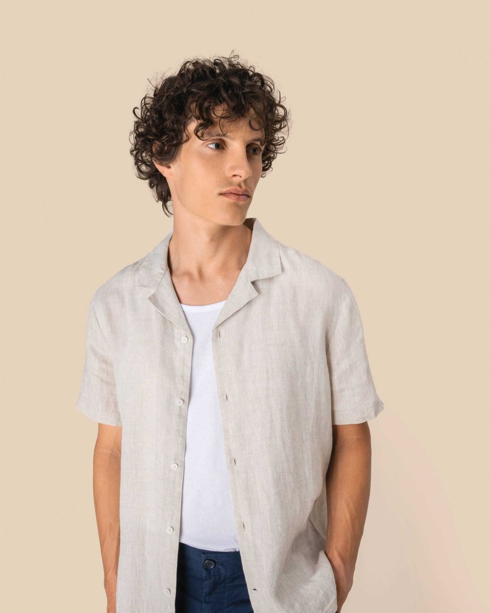 Chemises personnalisable SPASSO Chemise à col bowling en lin homme