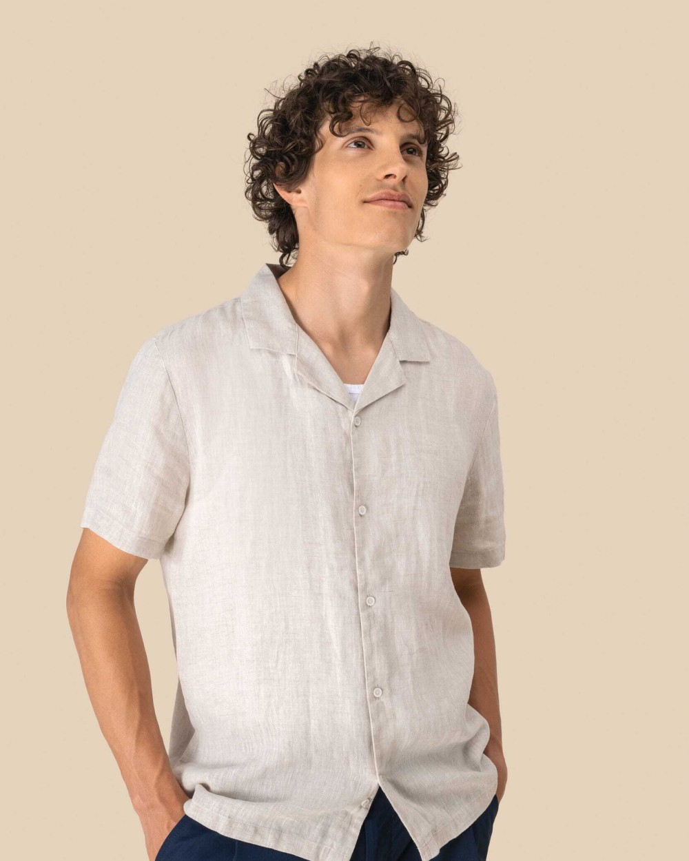 Chemises personnalisable SPASSO Chemise à col bowling en lin homme