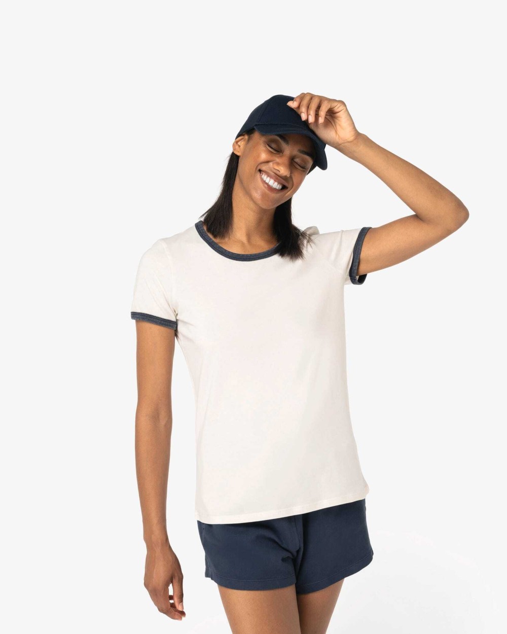 T-shirts NATIVE SPIRIT Ecologisch ringer dames T-shirt met contrasterende boorden en verwassen look voor bedrukking &amp; borduring