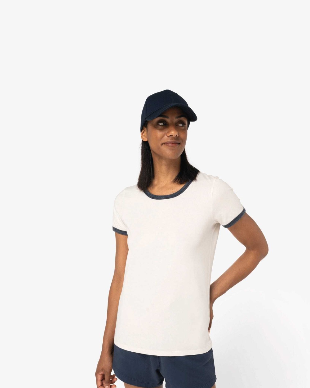 T-shirts NATIVE SPIRIT Ecologisch ringer dames T-shirt met contrasterende boorden en verwassen look voor bedrukking &amp; borduring