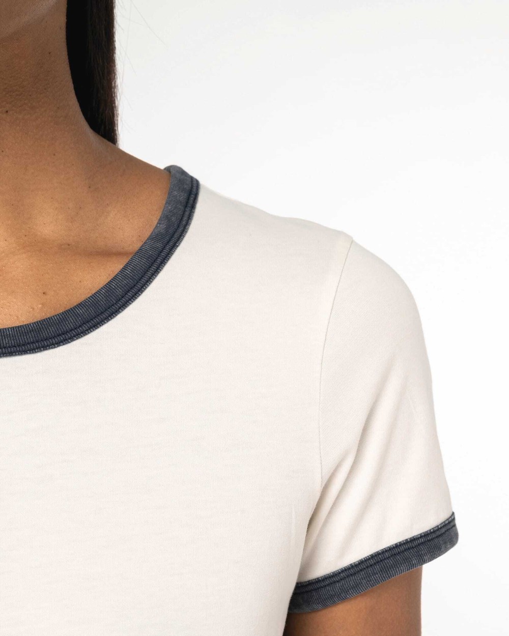 T-shirts NATIVE SPIRIT Ecologisch ringer dames T-shirt met contrasterende boorden en verwassen look voor bedrukking &amp; borduring
