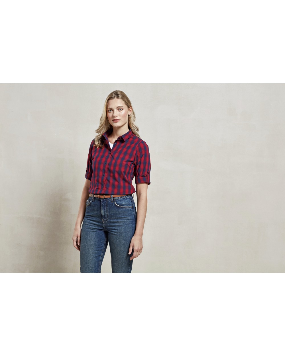 PREMIER Ladies Mulligan Check Cotton Long Sleeve Shirt Hemden personalisierbar