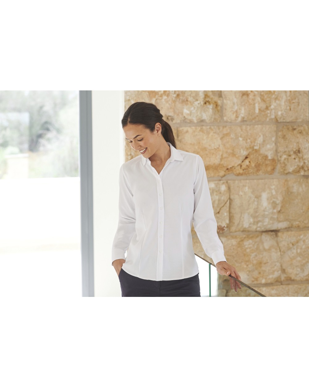 Hemden HENBURY Ladies` Wicking Long Sleeve Shirt voor bedrukking &amp; borduring