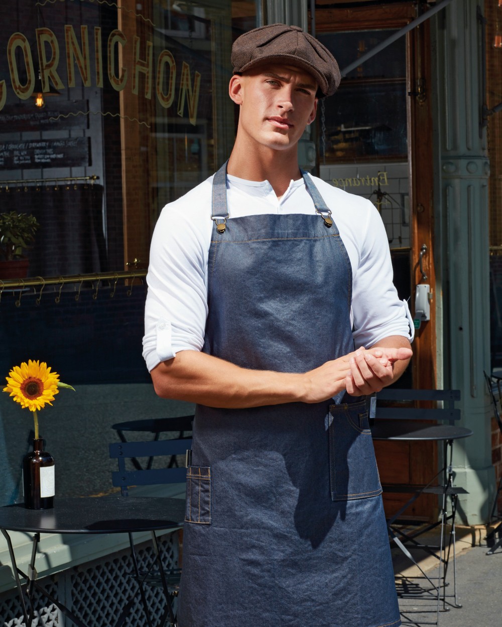 Schorten PREMIER District - Waxed look denim halterschort voor bedrukking &amp; borduring