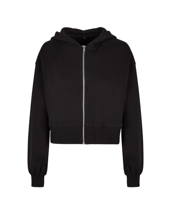BUILD YOUR BRAND Ladies Short Oversized Zip Jacket Sweatshirts personalisierbar